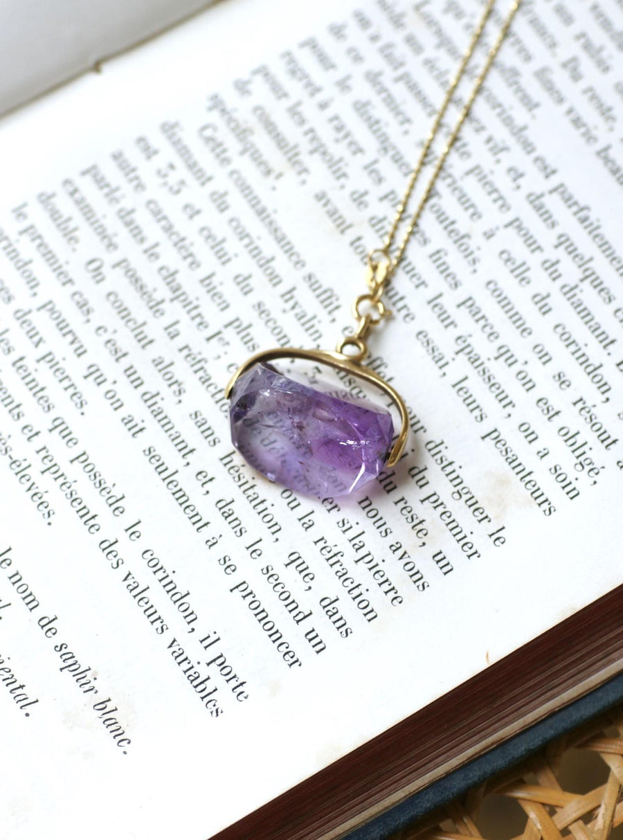 Pendentif Sceau Ancien Pivotant Améthyste sur Or Jaune