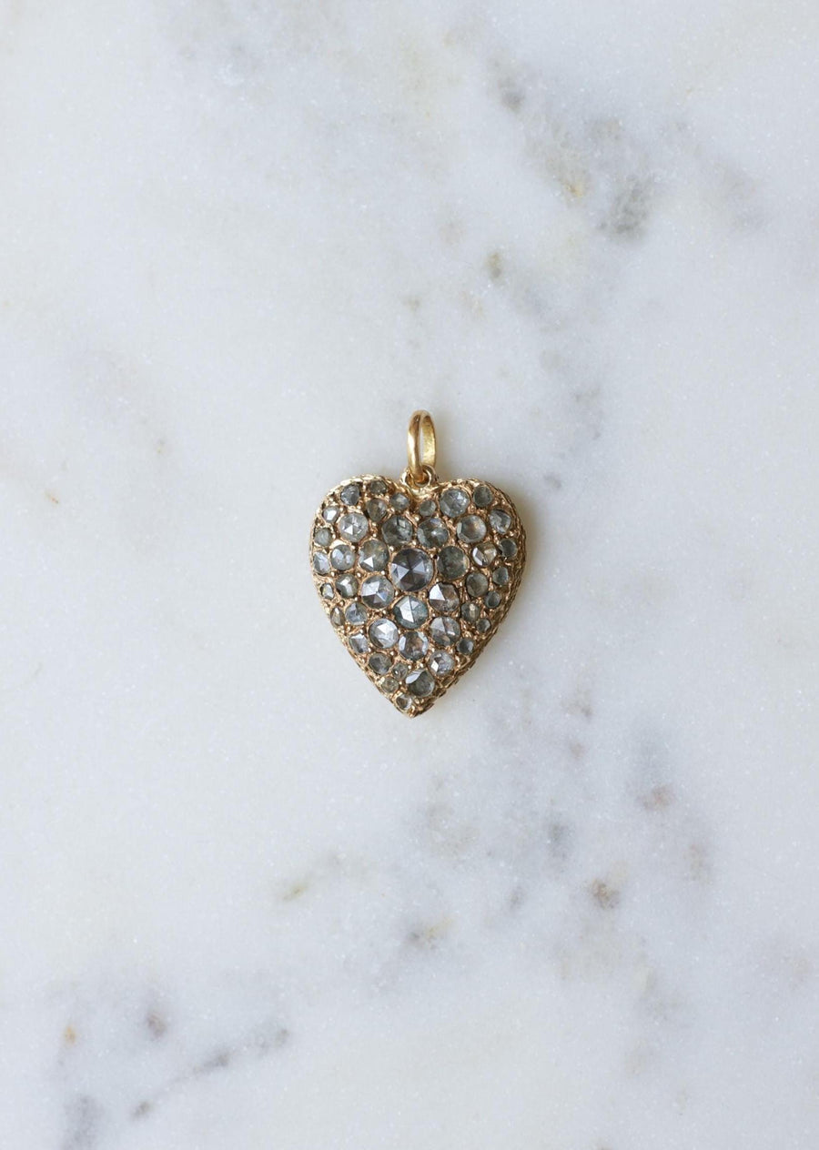 Pendentif Ancien Cœur Diamants sur Or Rose