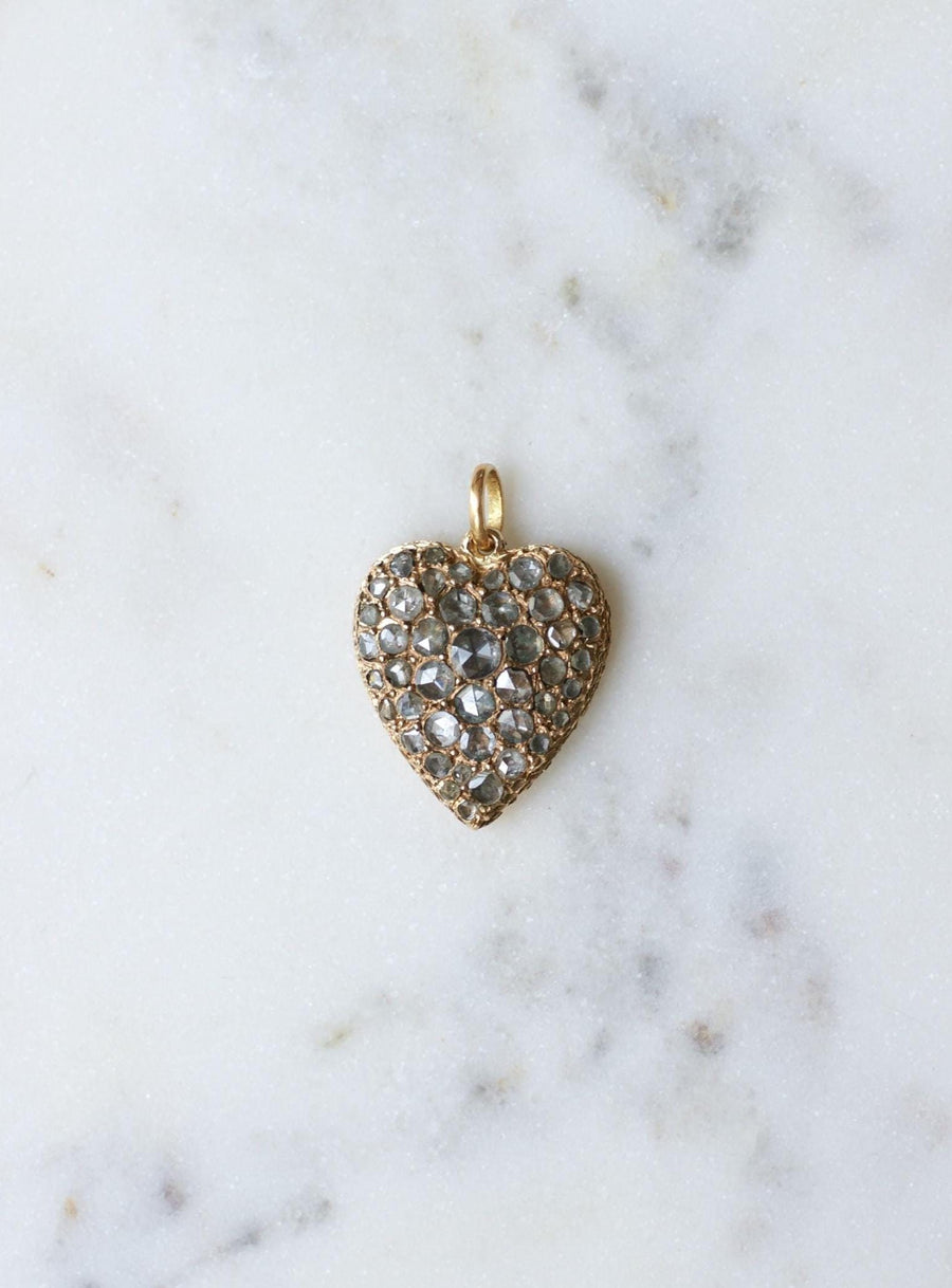 Pendentif Ancien Cœur Diamants sur Or Rose