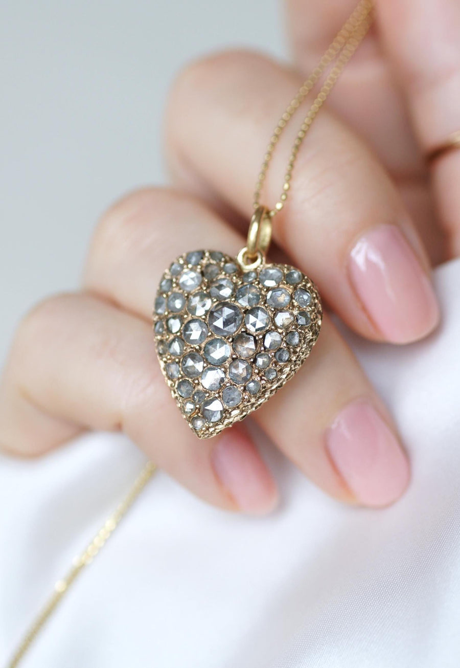 Pendentif Ancien Cœur Diamants sur Or Rose