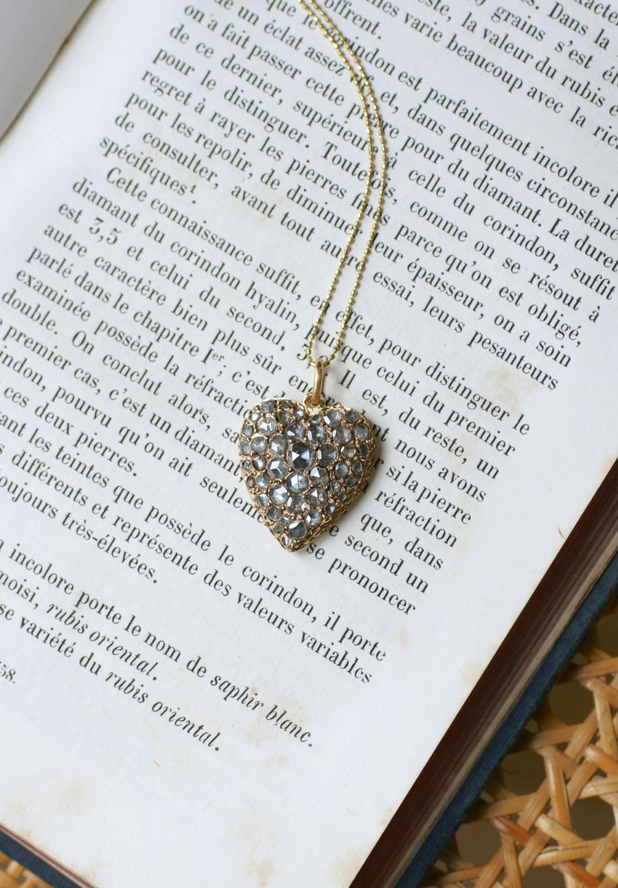Pendentif Ancien Cœur Diamants sur Or Rose