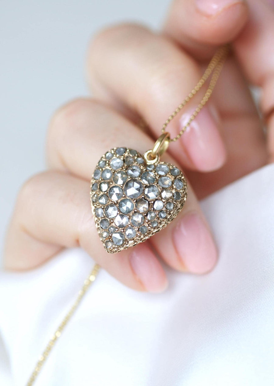 Pendentif Ancien Cœur Diamants sur Or Rose
