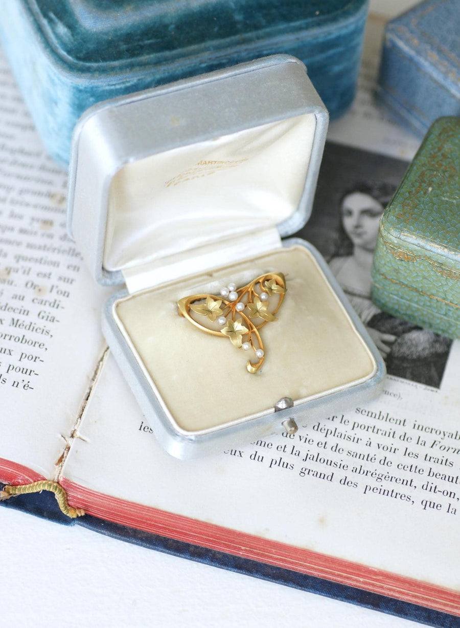 Hubert Martincourt Broche Art Nouveau Or Jaune et Perles