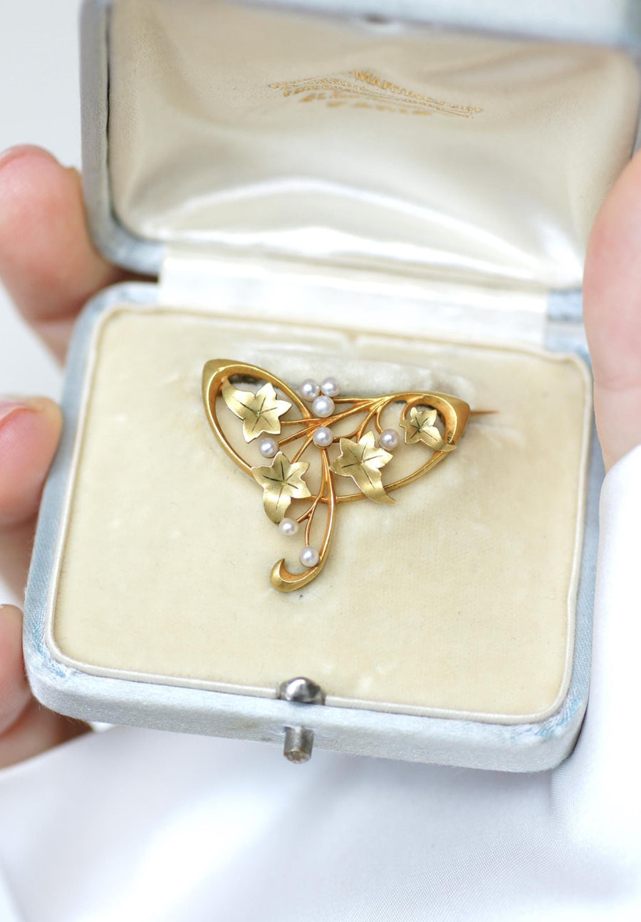 Hubert Martincourt Broche Art Nouveau Or Jaune et Perles