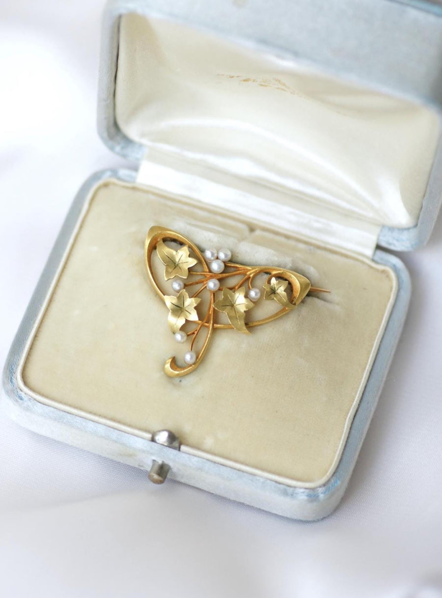 Hubert Martincourt Broche Art Nouveau Or Jaune et Perles