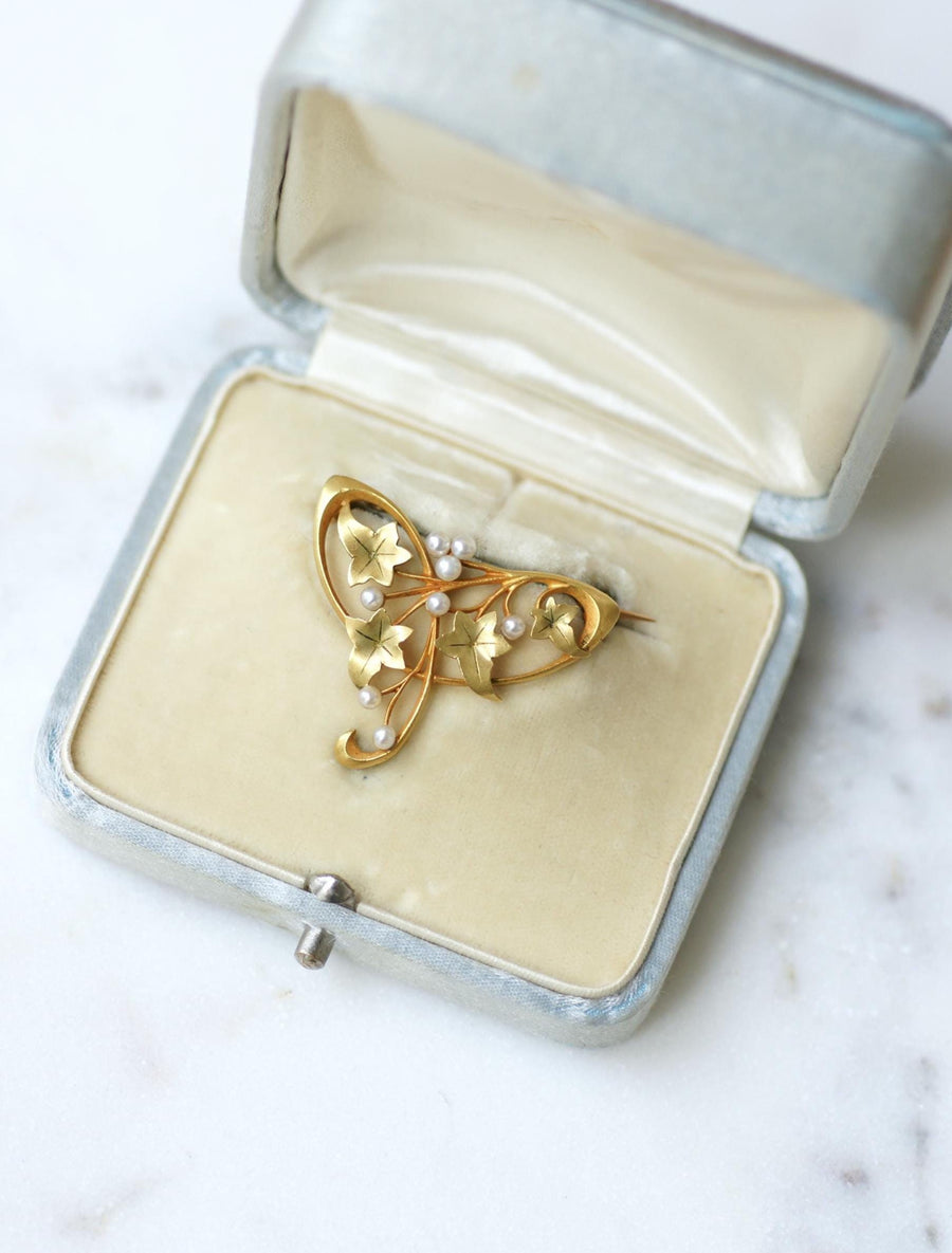 Hubert Martincourt Broche Art Nouveau Or Jaune et Perles