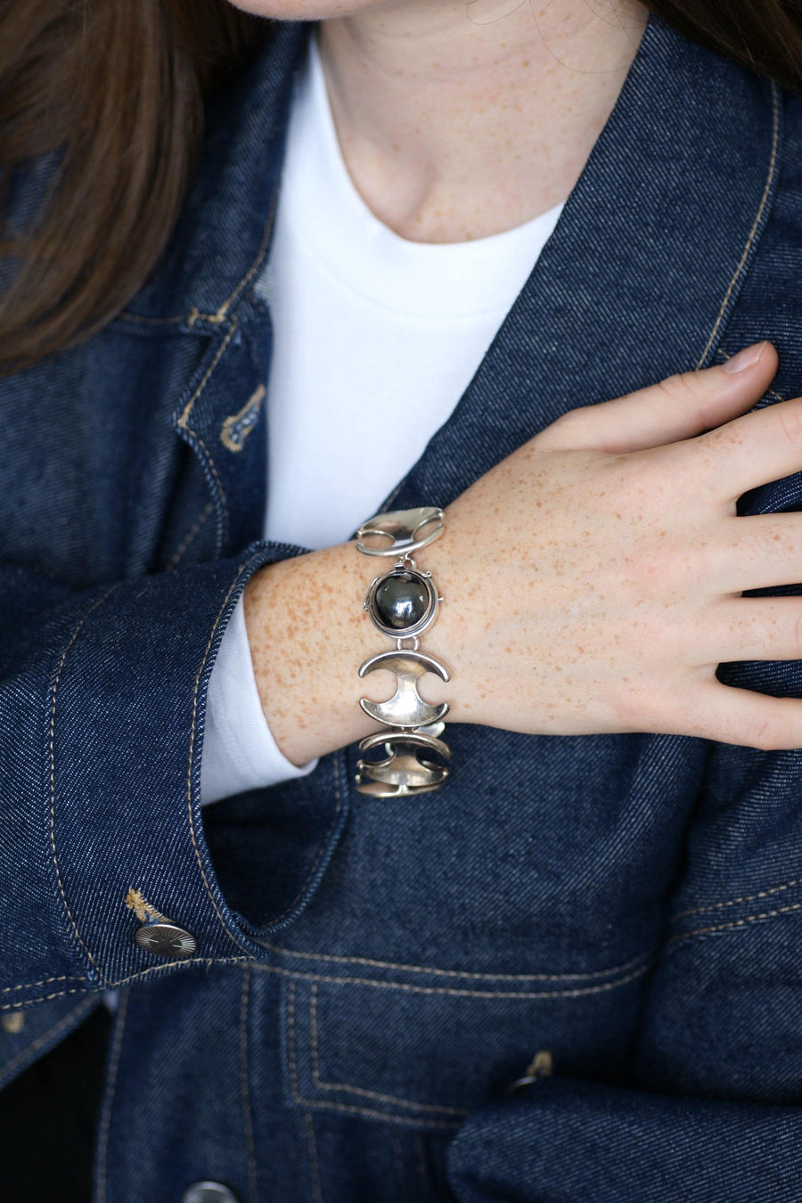 Henning Koppel pour Georg Jansen Bracelet en Argent Articulé Fermoir Hématite