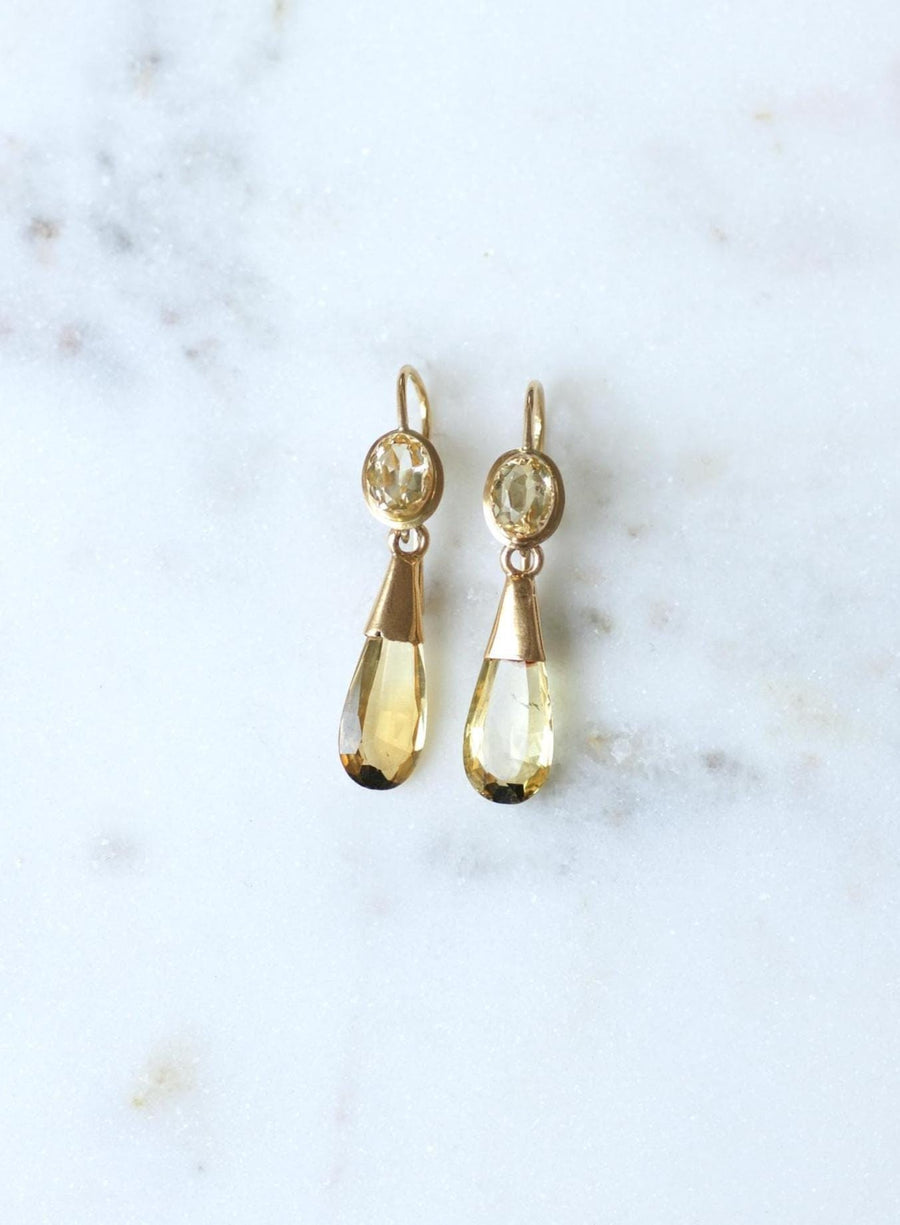 Boucles d'Oreilles Goutte Citrine sur Or Jaune
