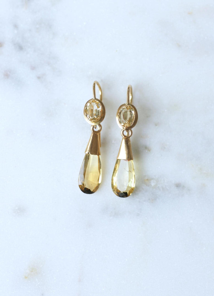 Boucles d'Oreilles Goutte Citrine sur Or Jaune