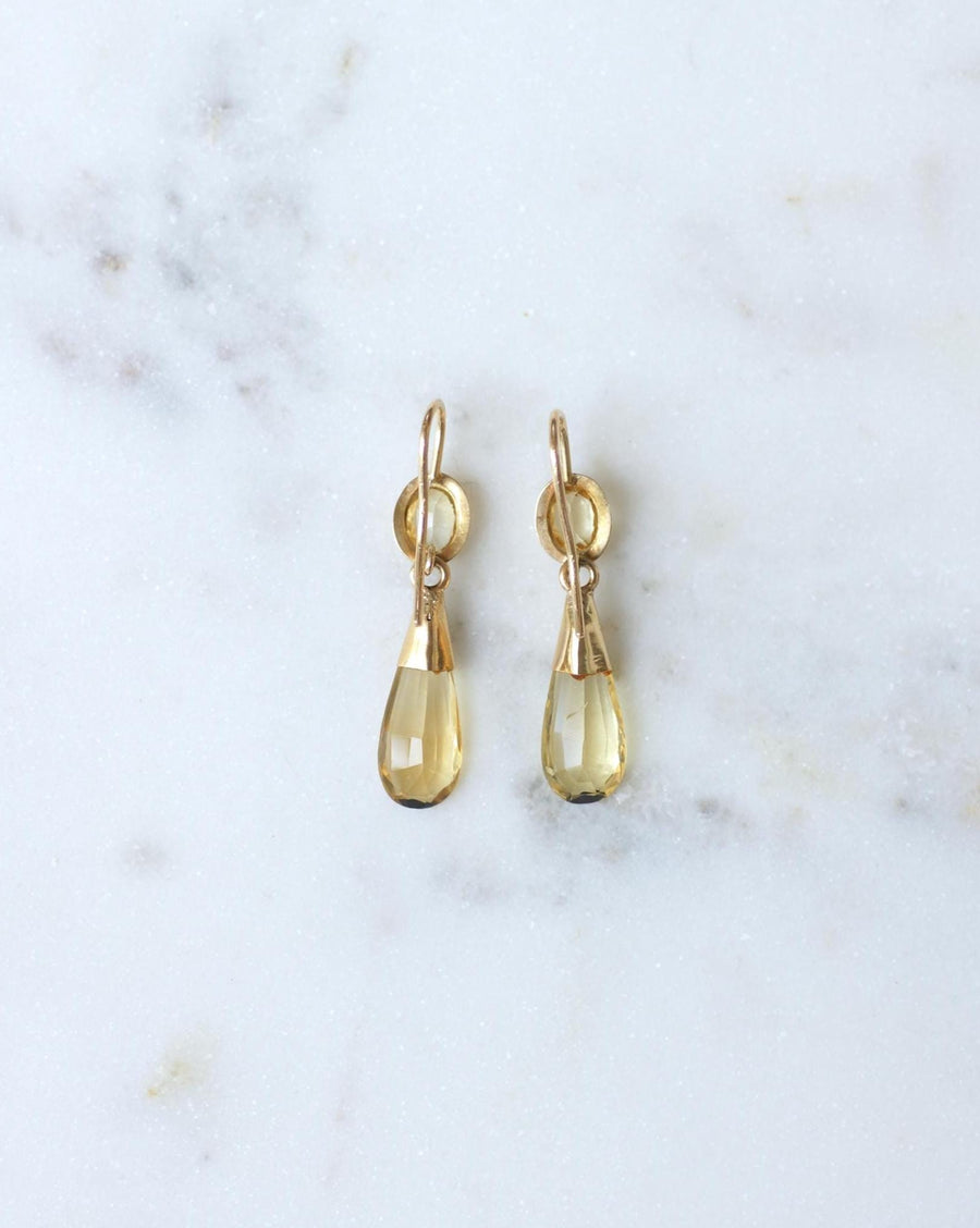 Boucles d'Oreilles Goutte Citrine sur Or Jaune