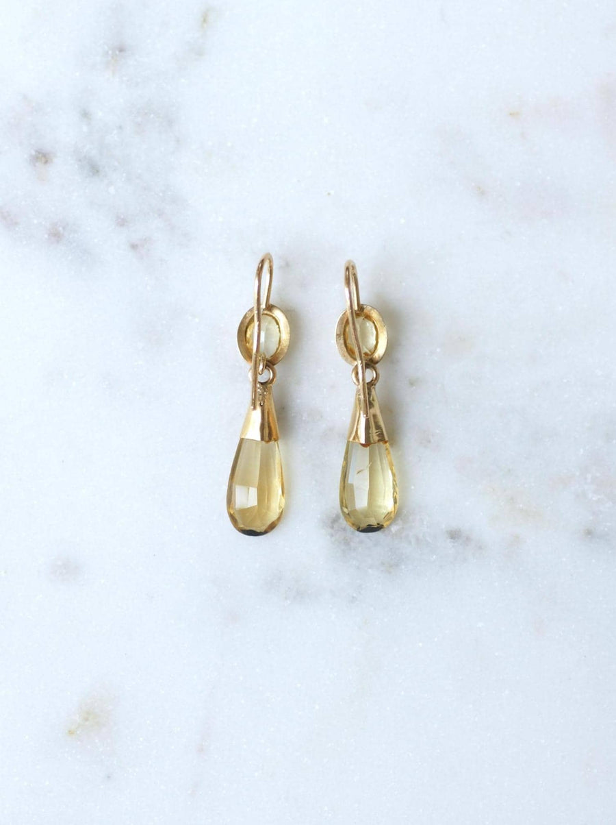 Boucles d'Oreilles Goutte Citrine sur Or Jaune