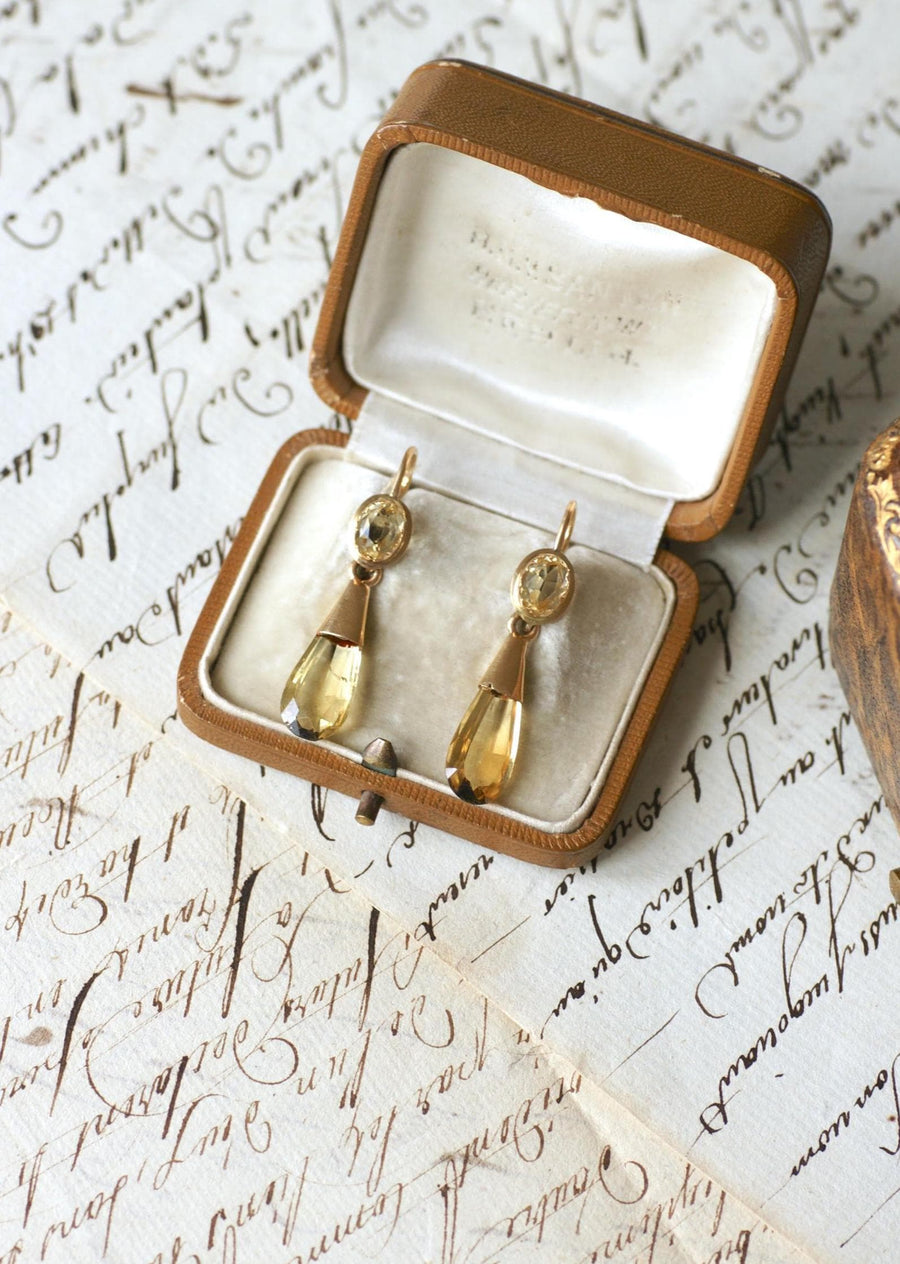 Boucles d'Oreilles Goutte Citrine sur Or Jaune