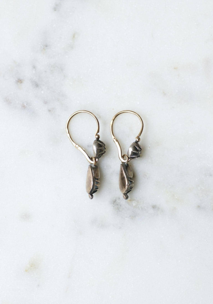 Boucles d'Oreilles Dormeuses Diamants Anciennes Or et Argent