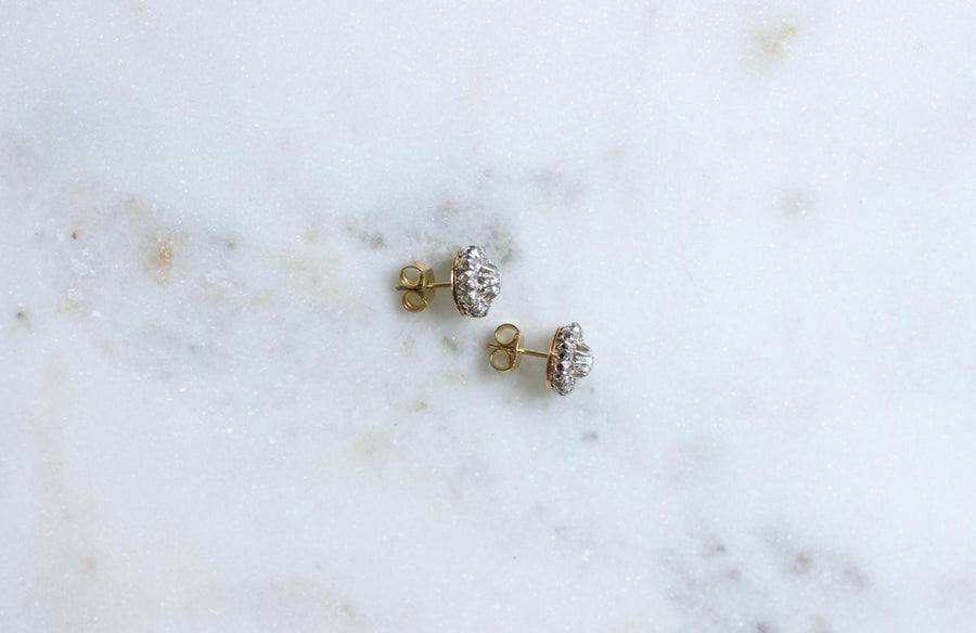Boucles d'Oreilles Marguerite Diamants 0.70 Ct sur Or et Platine