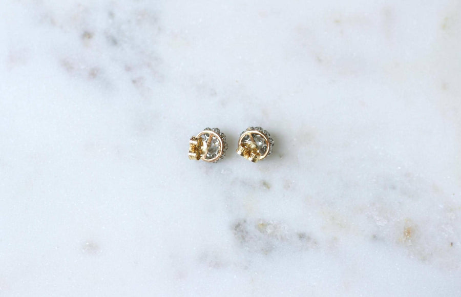 Boucles d'Oreilles Marguerite Diamants 0.70 Ct sur Or et Platine