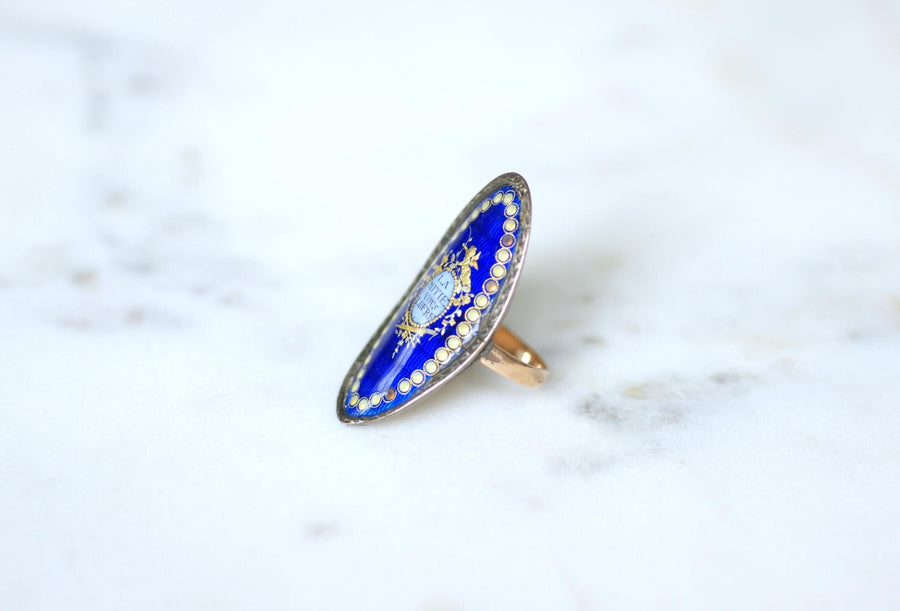 Bague Sentimentale Amitié XVIIIe Siècle Email Or et Argent