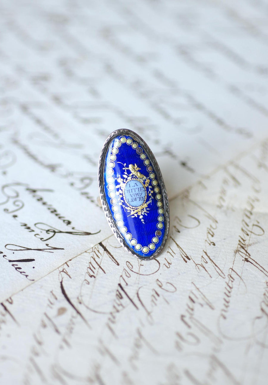 Bague Sentimentale Amitié XVIIIe Siècle Email Or et Argent