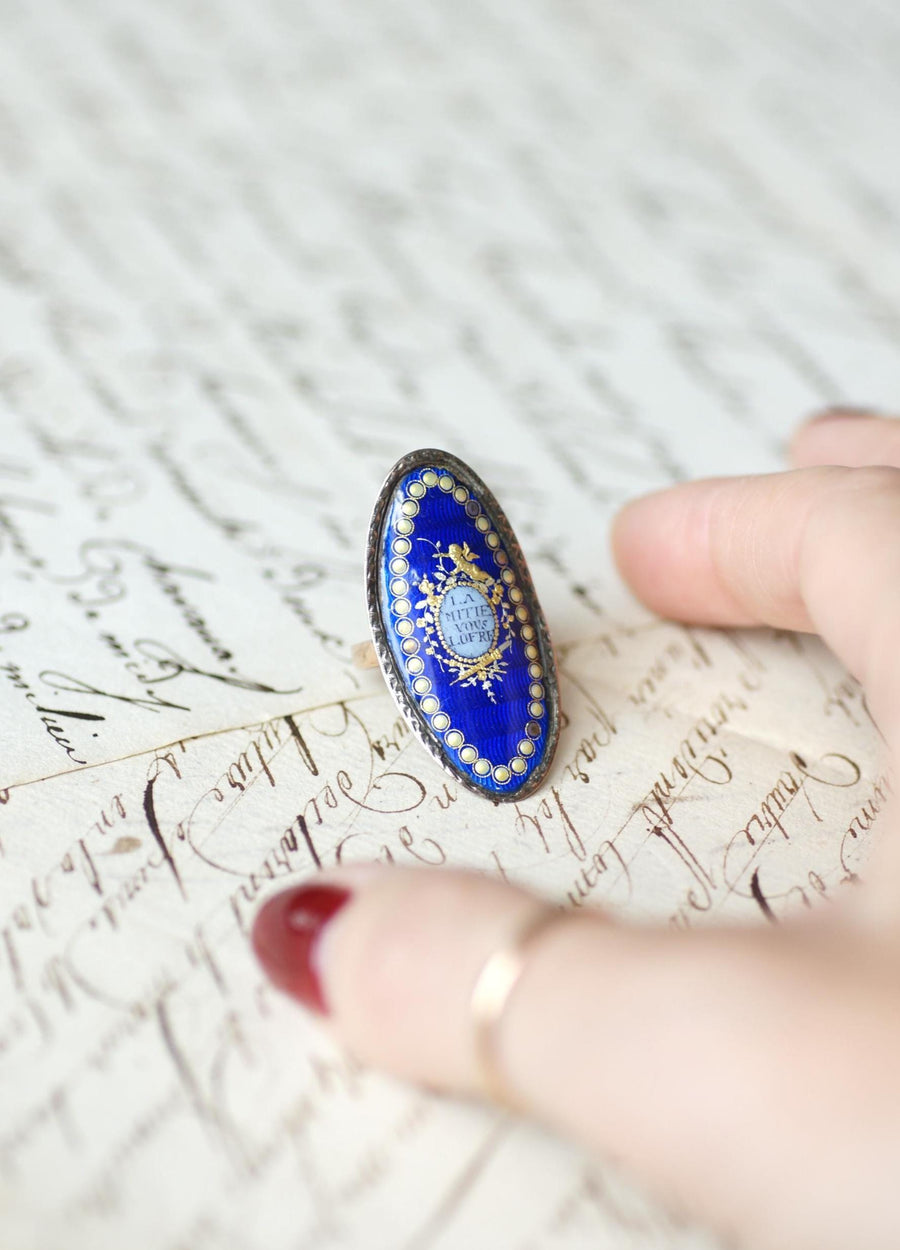 Bague Sentimentale Amitié XVIIIe Siècle Email Or et Argent