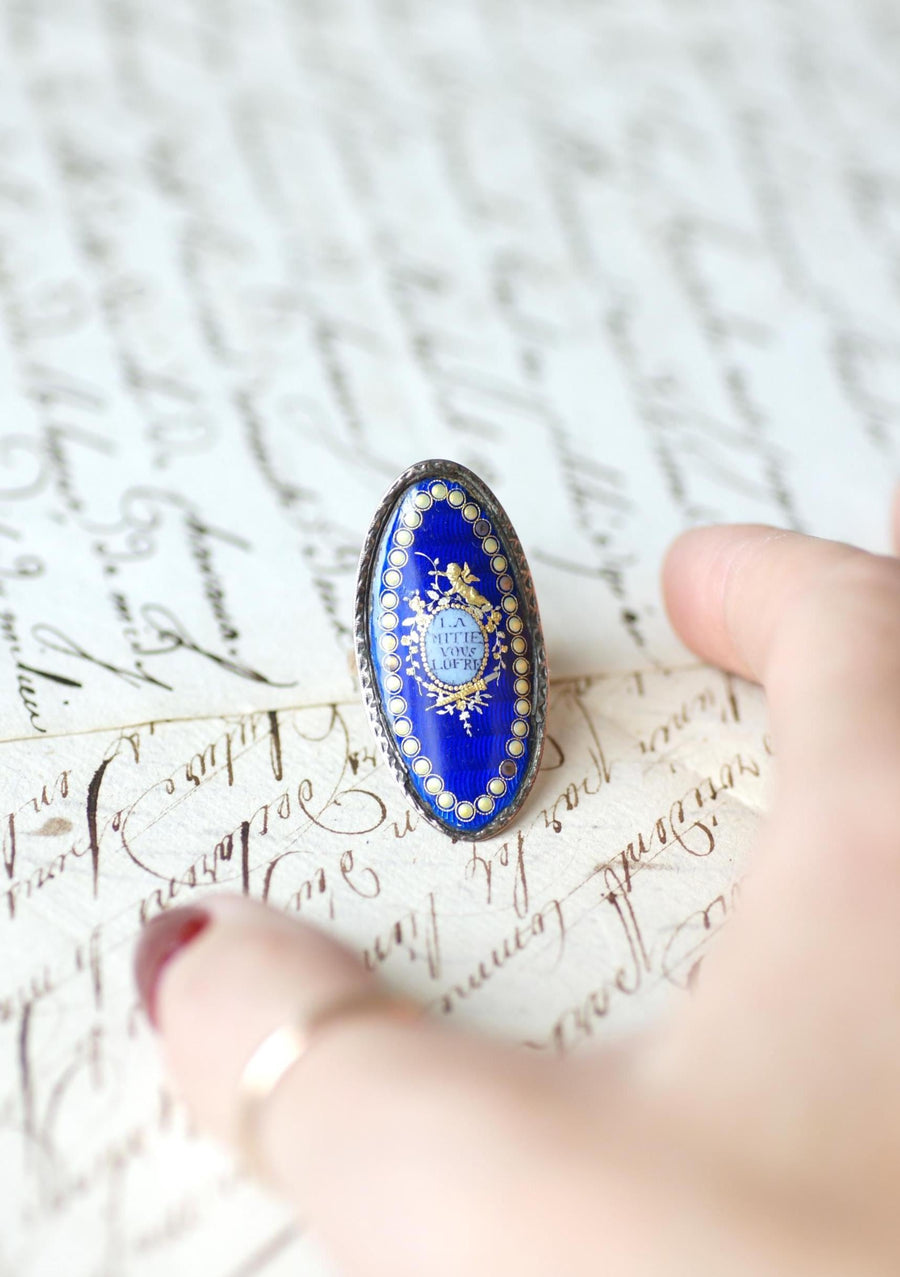 Bague Sentimentale Amitié XVIIIe Siècle Email Or et Argent