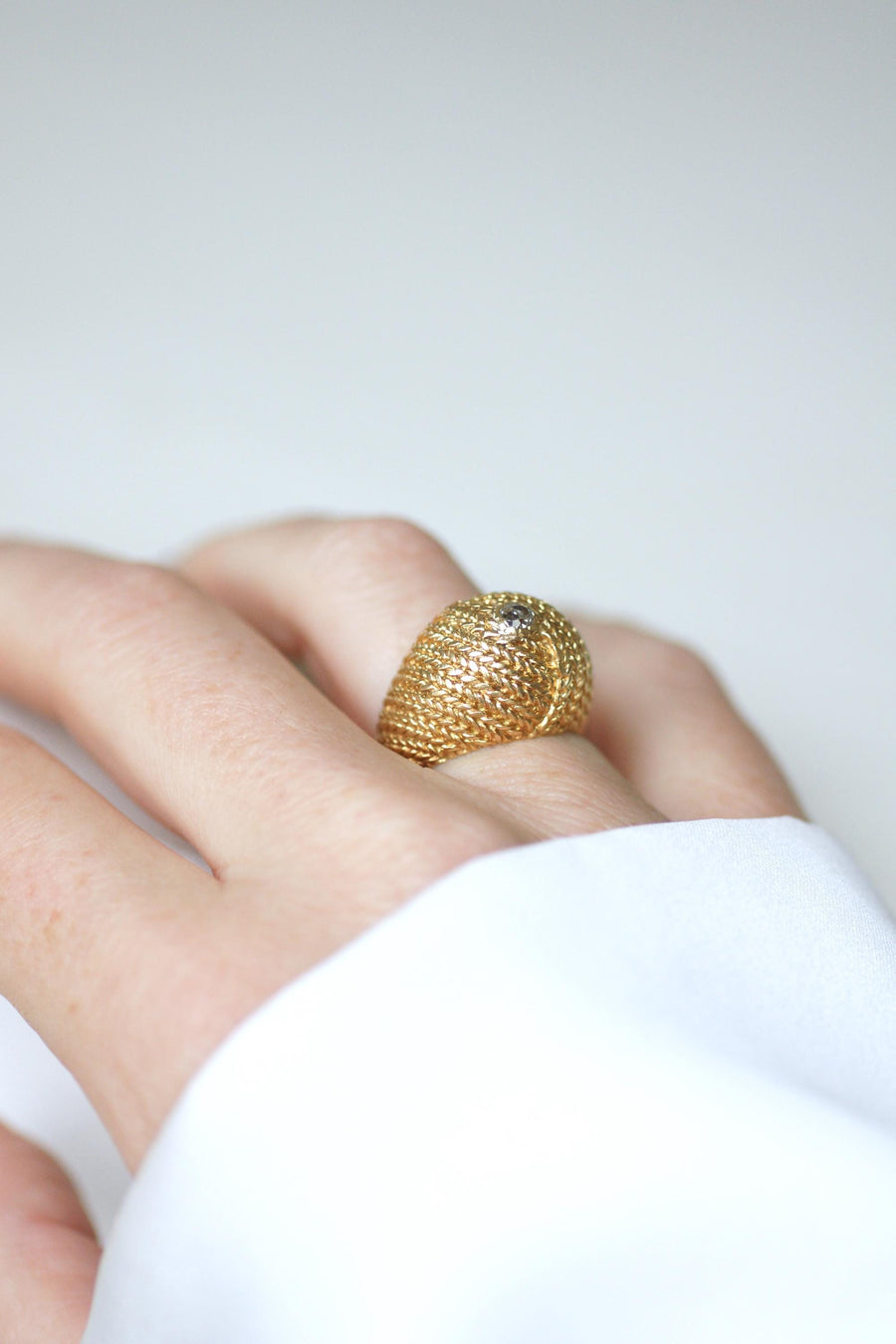 Bague Boule Diamant sur Or Tressé