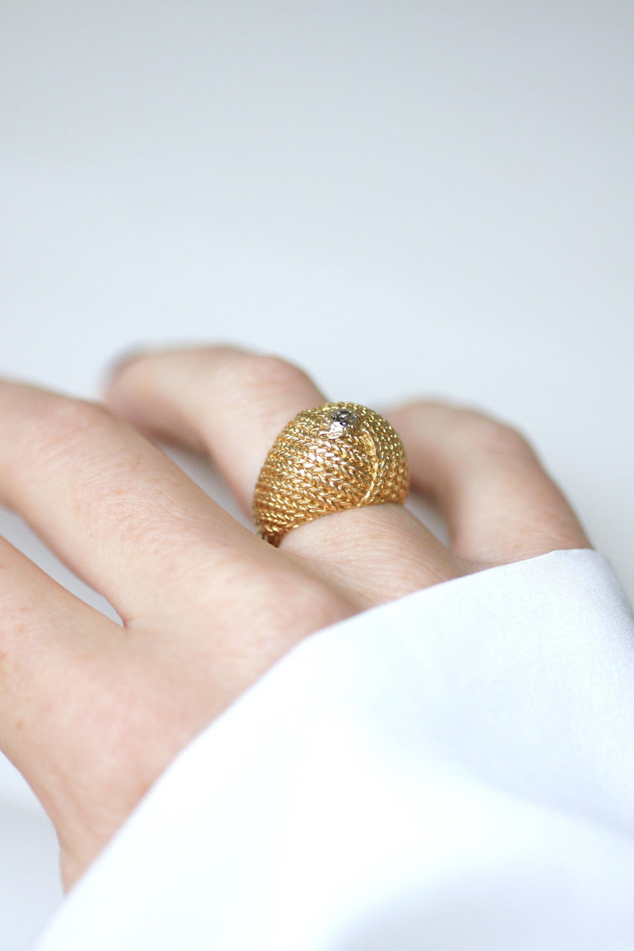 Bague Boule Diamant sur Or Tressé