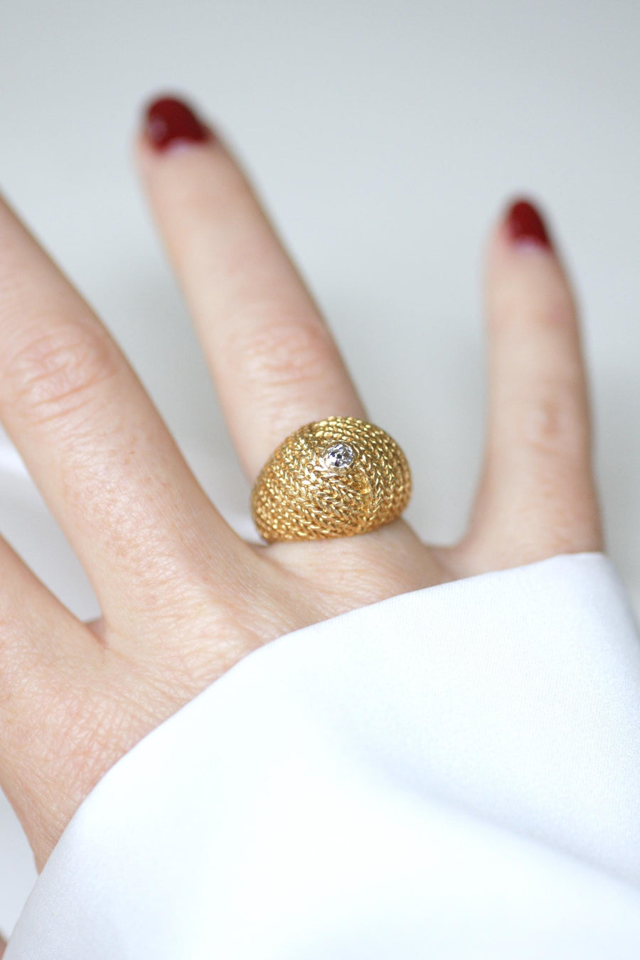 Bague Boule Diamant sur Or Tressé