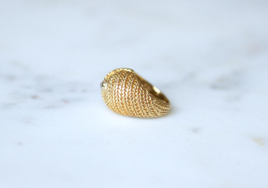 Bague Boule Diamant sur Or Tressé