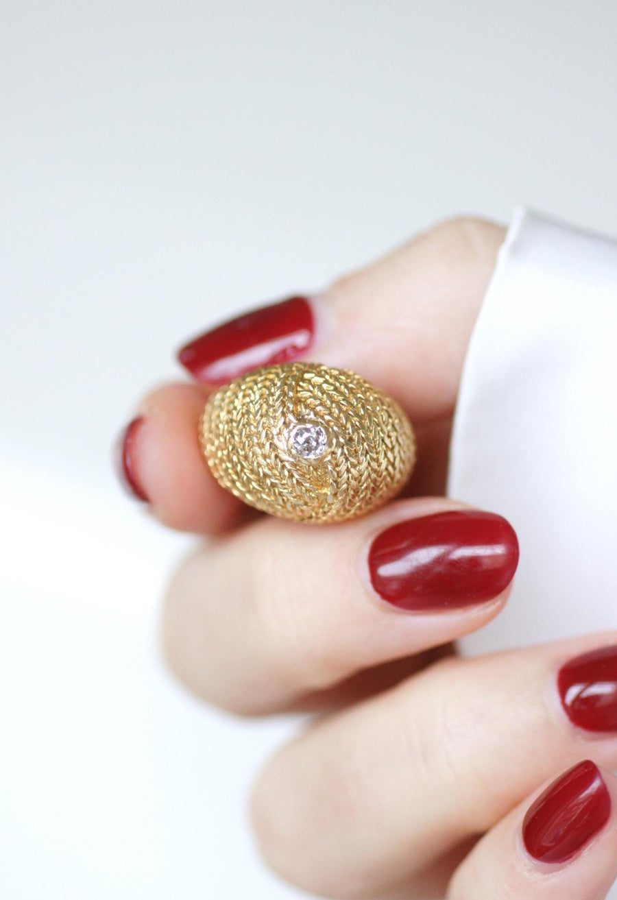 Bague Boule Diamant sur Or Tressé