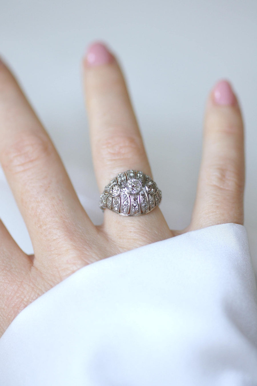 Bague Dôme Art Déco Diamants 1,30 Cts sur Platine