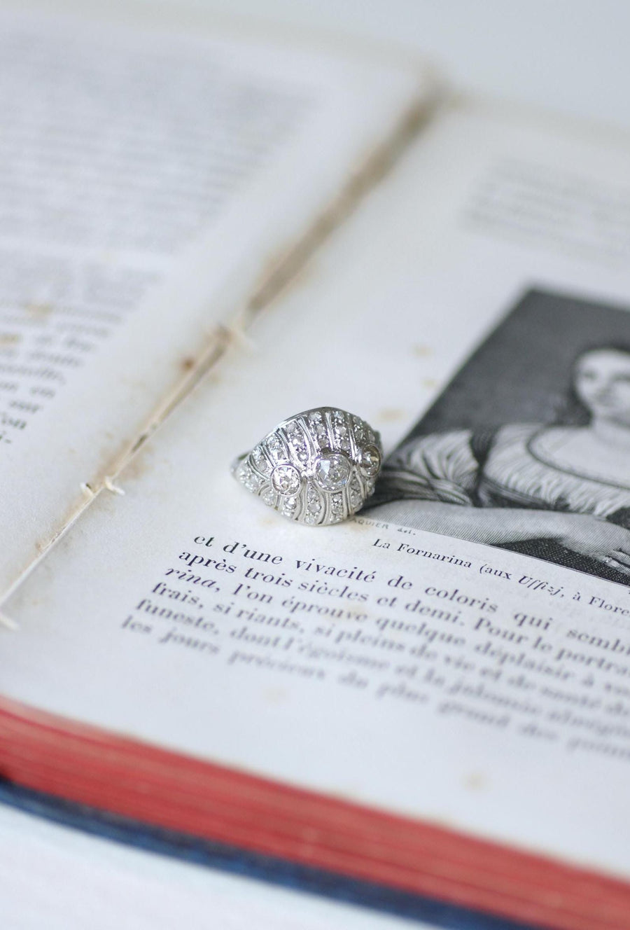 Bague Dôme Art Déco Diamants 1,30 Cts sur Platine