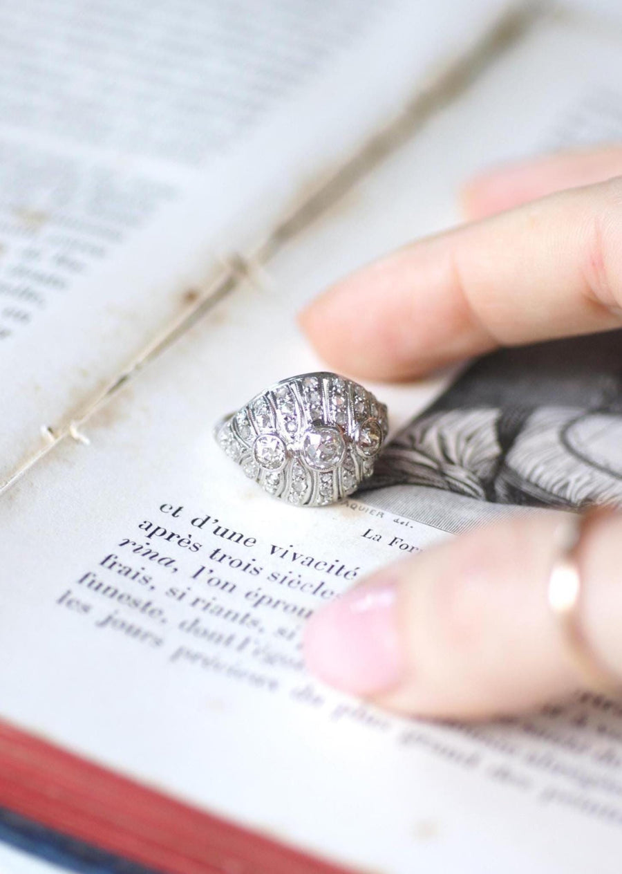 Bague Dôme Art Déco Diamants 1,30 Cts sur Platine