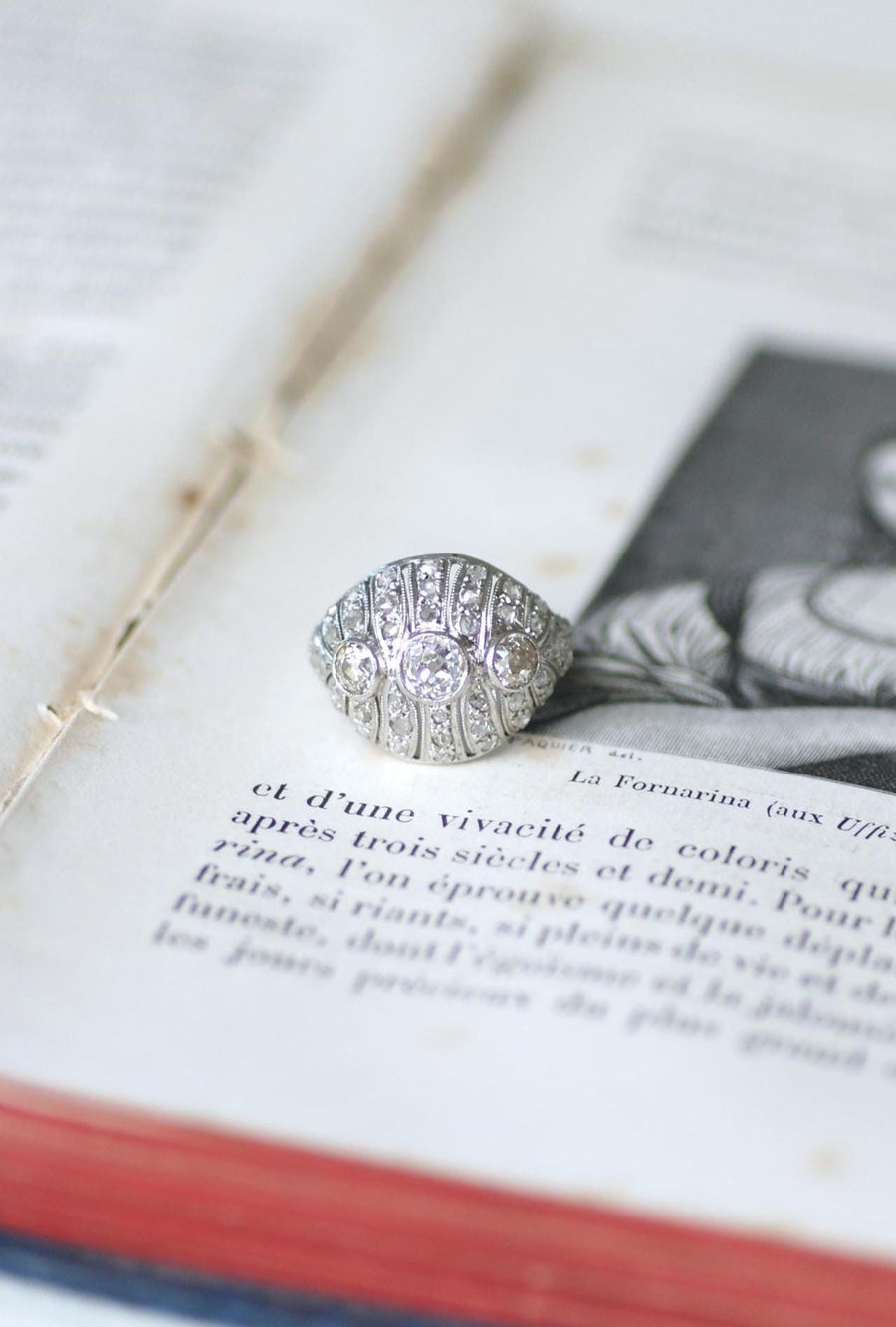 Bague Dôme Art Déco Diamants 1,30 Cts sur Platine