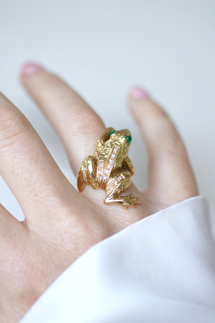 Bague Grenouille Emeraude et Diamant sur Or Jaune