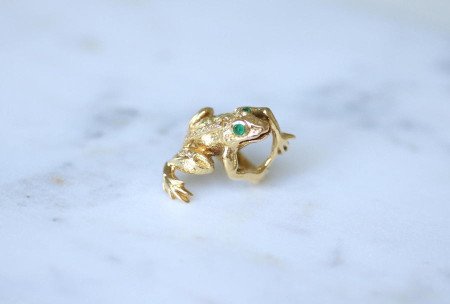 Bague Grenouille Emeraude et Diamant sur Or Jaune