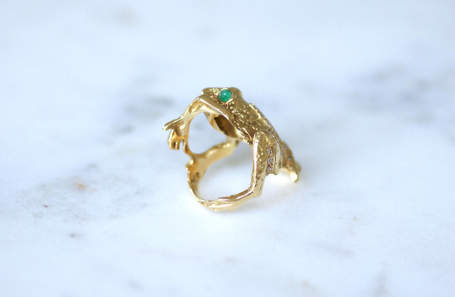 Bague Grenouille Emeraude et Diamant sur Or Jaune