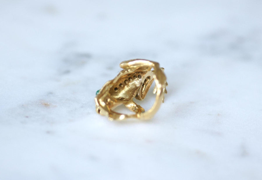 Bague Grenouille Emeraude et Diamant sur Or Jaune