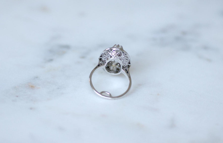 Bague Ovale Art Deco Diamants 2.10 Cts Platine & Or Blanc