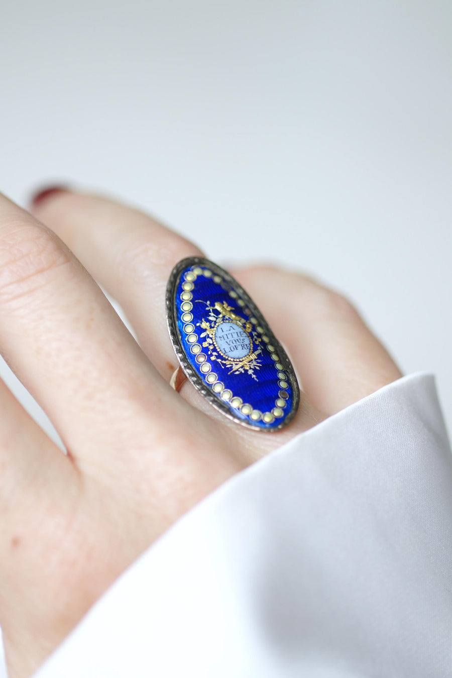 Bague Sentimentale Amitié XVIIIe Siècle Email Or et Argent