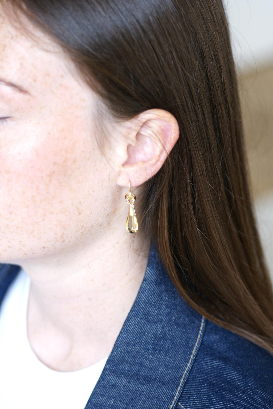 Boucles d'Oreilles Goutte Citrine sur Or Jaune