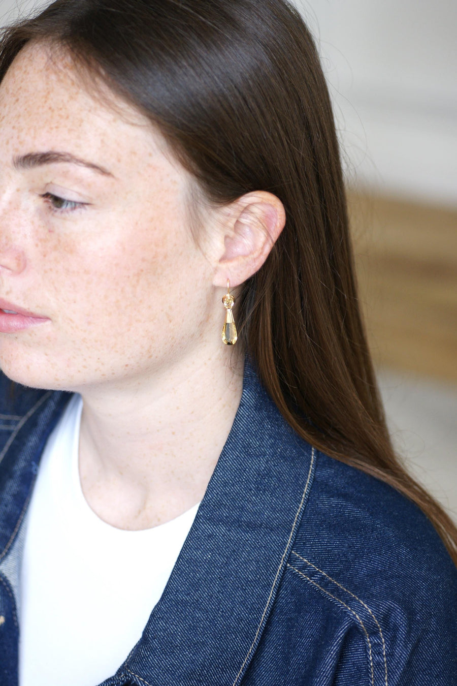 Boucles d'Oreilles Goutte Citrine sur Or Jaune