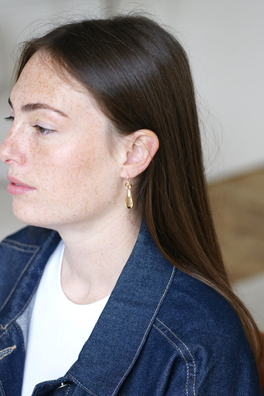 Boucles d'Oreilles Goutte Citrine sur Or Jaune