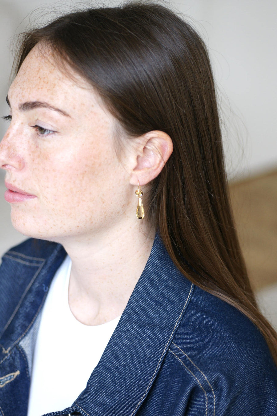 Boucles d'Oreilles Goutte Citrine sur Or Jaune
