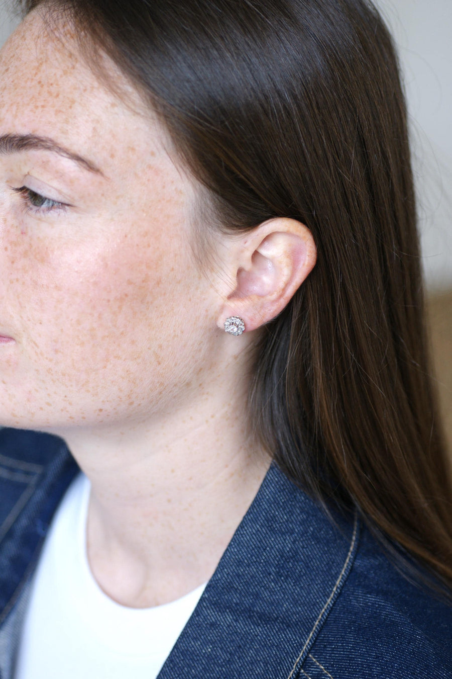 Boucles d'Oreilles Marguerite Diamants 0.70 Ct sur Or et Platine