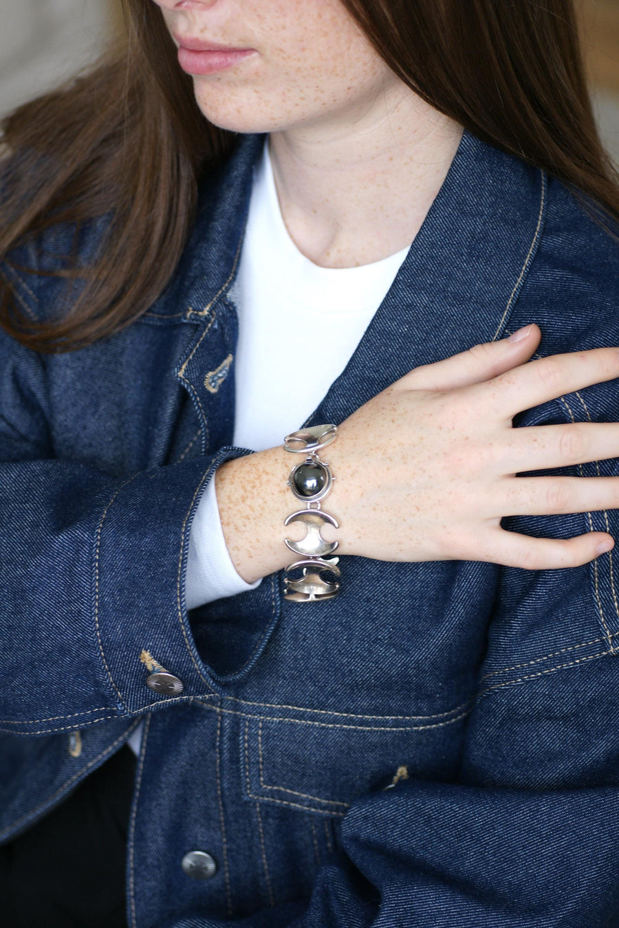 Henning Koppel pour Georg Jansen Bracelet en Argent Articulé Fermoir Hématite