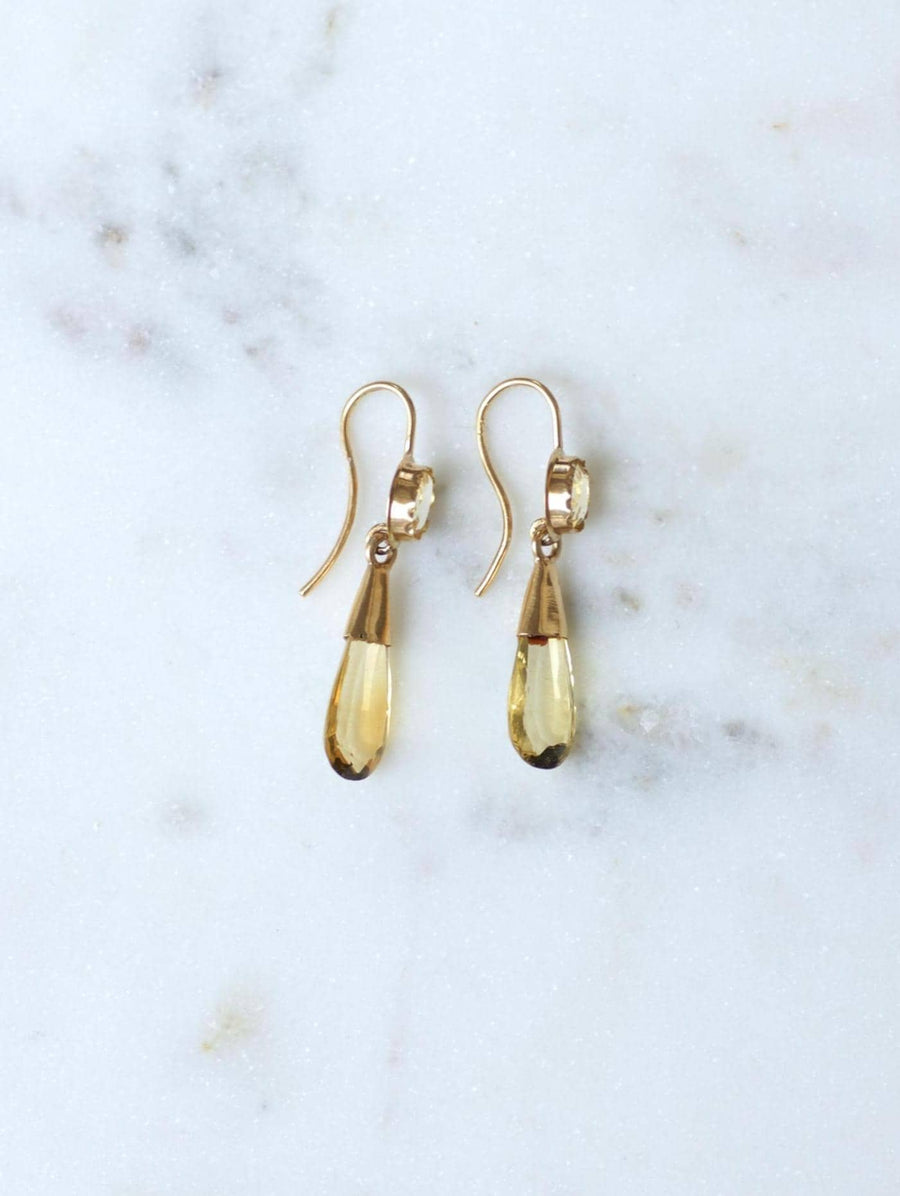 Boucles d'Oreilles Goutte Citrine sur Or Jaune