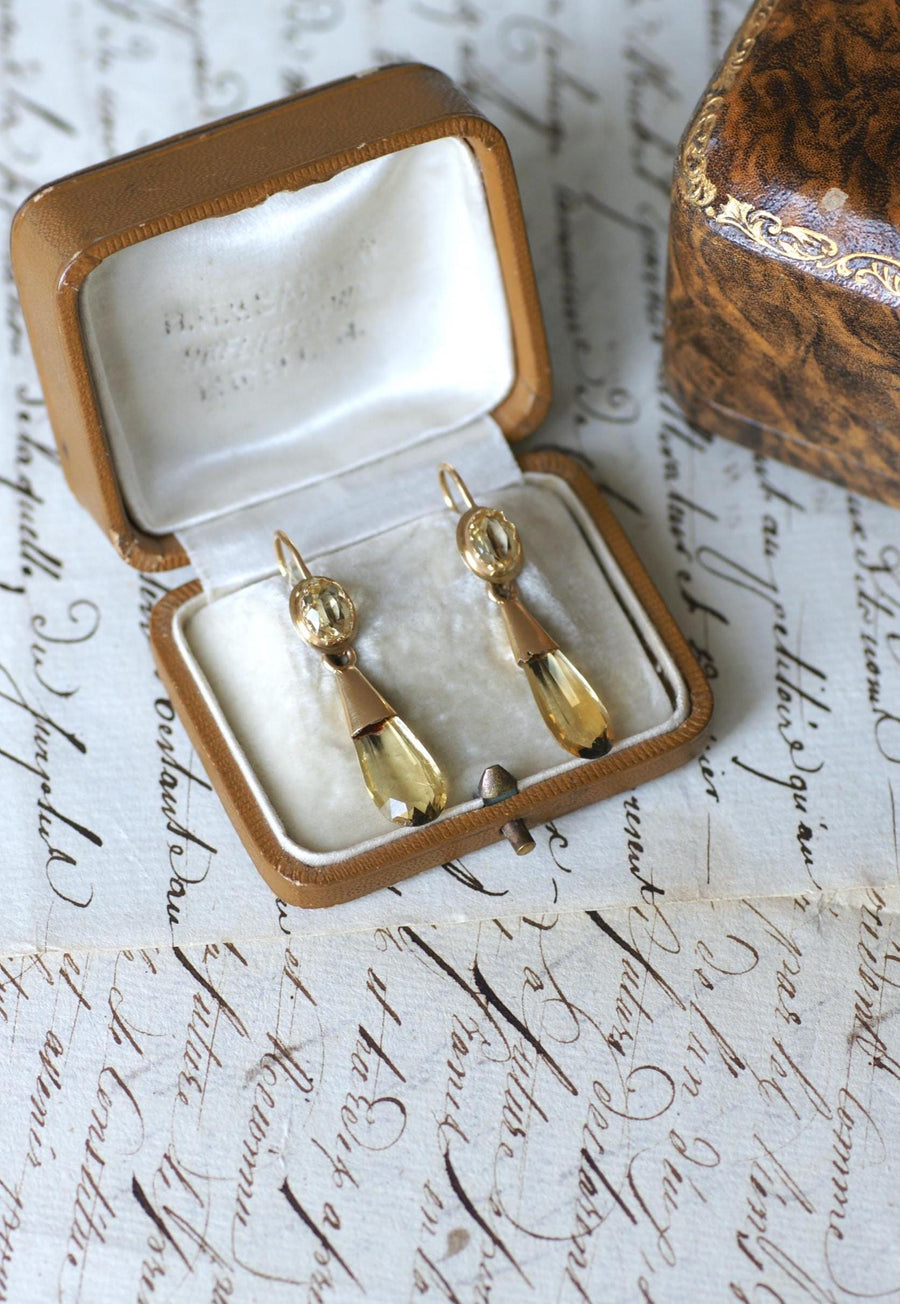 Boucles d'Oreilles Goutte Citrine sur Or Jaune