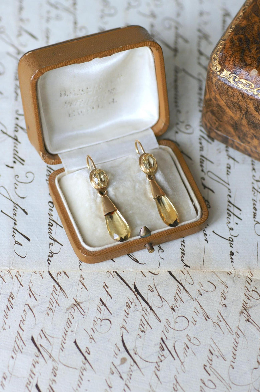 Boucles d'Oreilles Goutte Citrine sur Or Jaune