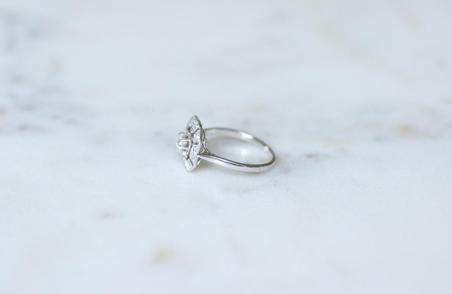 Bague Art Déco Octogonale Diamants 0,60 Ct sur Or Blanc et Platine