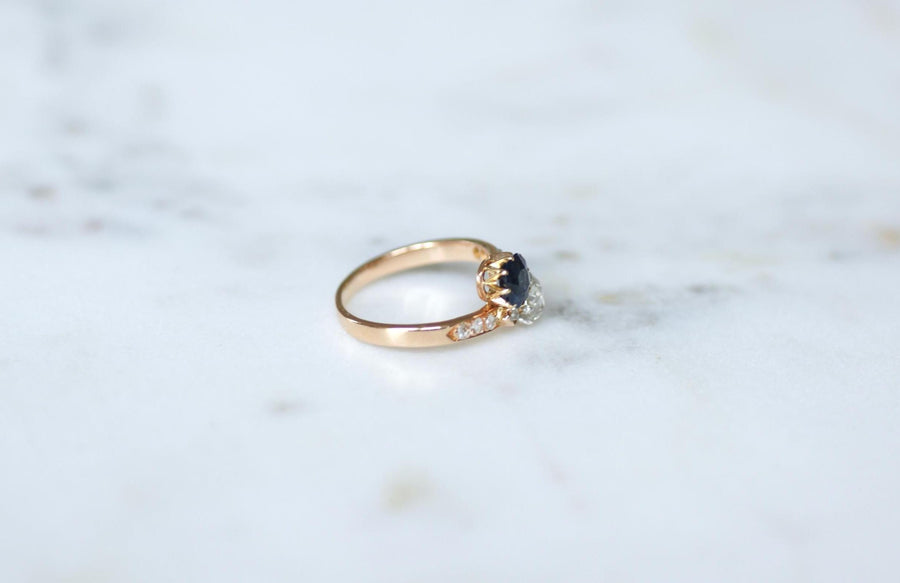 Bague Toi et Moi Saphir et Diamant sur Or Rose et Platine