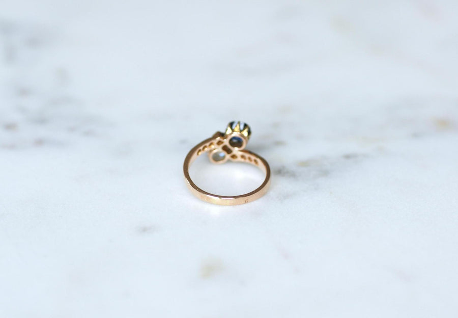 Bague Toi et Moi Saphir et Diamant sur Or Rose et Platine